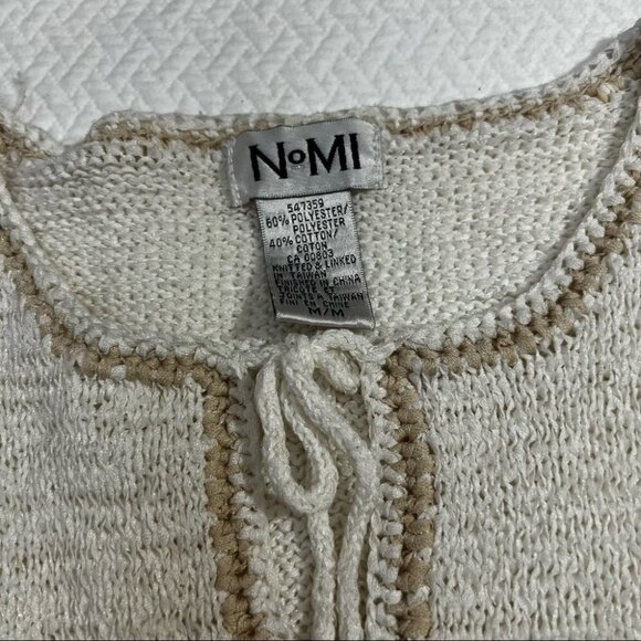 vintage 90's Nomi🎀Cotton Blend Beige Boho Sweater Tie Neckline Size M - Picture 6 of 8